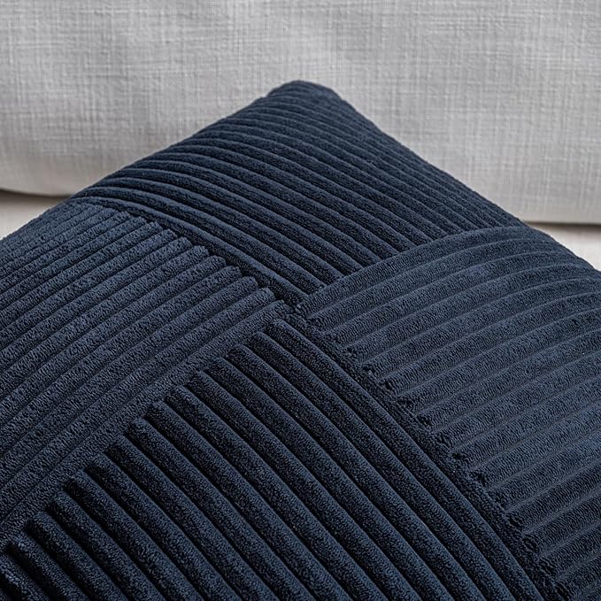 Fancy Homi 2 Packs Navy Blue Long Lumbar Decorative Throw Pillow Covers 12x24 Inch for Couch Bed Sofa, Rustic Farmhouse Boho Home Decor, Soft Striped Corduroy Rectangle Accent Cushion Case 30x60 cm