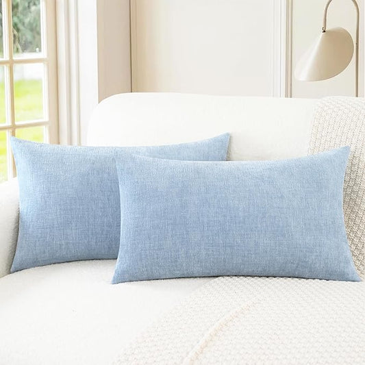 CaliTime Throw Pillow Covers Decorative 16 X 26 Inches Pack of 2 Cozy Chenille Cushion Cases for Couch Sofa Bed Living Room Home Baby Blue