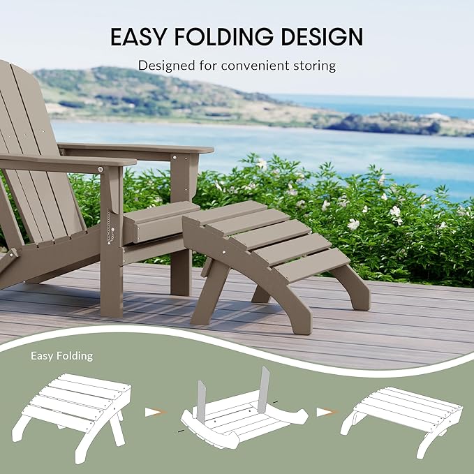 WestinTrends Dylan Outdoor Patio HDPE Adirondack Ottoman Footrest, Weathered Wood