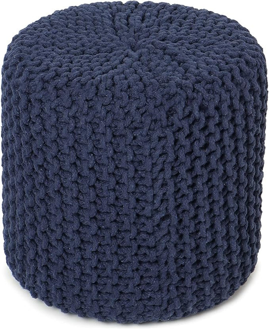 REDEARTH Cylindrical Pouf Ottoman -Hand Knitted Poof Pouffe Accent Chair Seat Footrest for Living Room, Bedroom, Nursery, kidsroom, Patio, Gym; 100% Cotton (16x16x16; Navy Blue)