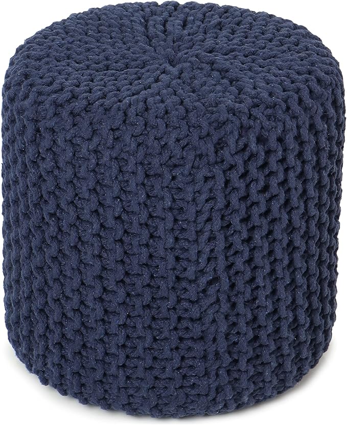 REDEARTH Cylindrical Pouf Ottoman -Hand Knitted Poof Pouffe Accent Chair Seat Footrest for Living Room, Bedroom, Nursery, kidsroom, Patio, Gym; 100% Cotton (16x16x16; Navy Blue)