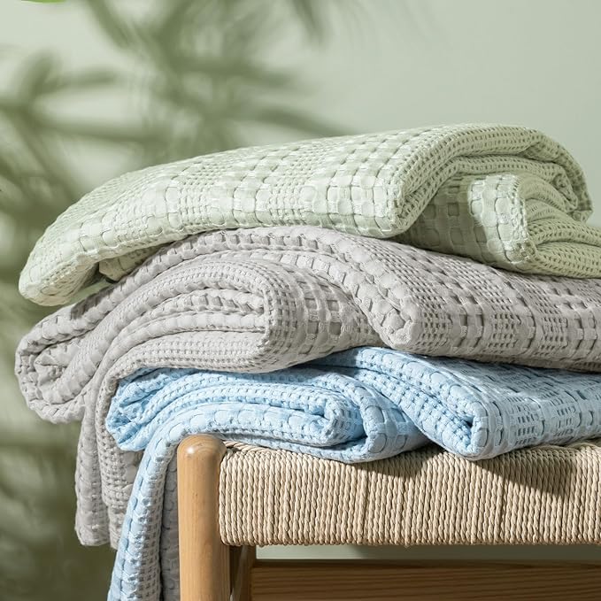 PHF Cooling Waffle Blanket Twin Size, Lightweight 60% Rayon Derived Bamboo & 40% Cotton Breathable Blanket for Hot Sleepers, Soft and Luxury for Bed Couch and Sofa, 66"x90", Grey