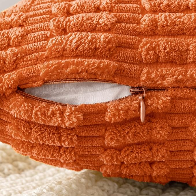 MIULEE Pack of 2 Orange Corduroy Decorative Euro Sham Fall Pillow Covers 22x22 Inch Soft Boho Striped Throw Pillow Covers Modern Farmhouse Home Decor for Summer Sofa Living Room Couch Bed