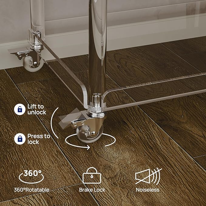 HMYHUM Acrylic Bar Cart with 4 Lockable Wheels, 30.5" L x 15.2" W x 34.5" H, Rolling Serving Cart for The Home Bar, Kitchen, Living Room, with Pulling Handle, Modern, 3-Tier, Clear
