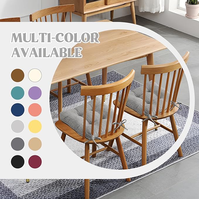 puredown® Chair Cushions for Dining Chairs, Tufted Memory Foam Chair Pads with Non-Slip Backing, Kitchen Seat Cushions with Ties, Washable Seat Pad Set of 4, 15.5" x 15.5" x 4", Light Grey