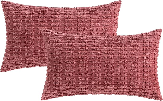 MIULEE Pack of 2 Corduroy Decorative Lumbar Throw Pillow Covers 20x12 Inch Soft Boho Striped Pillow Covers Modern Farmhouse Home Decor for Sofa Living Room Couch Bed Cranberry Red