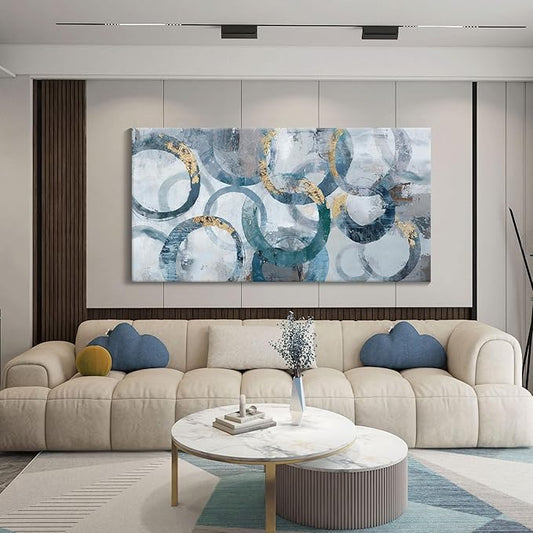 Mofutinpo Abstract Canvas Wall Art for Living Room, Modern Minimalist Wall Pictures Painting - Blue and Teal Room Decorations, cliques Framed Wall Art for Bedroom Office Artwork 20×40IN