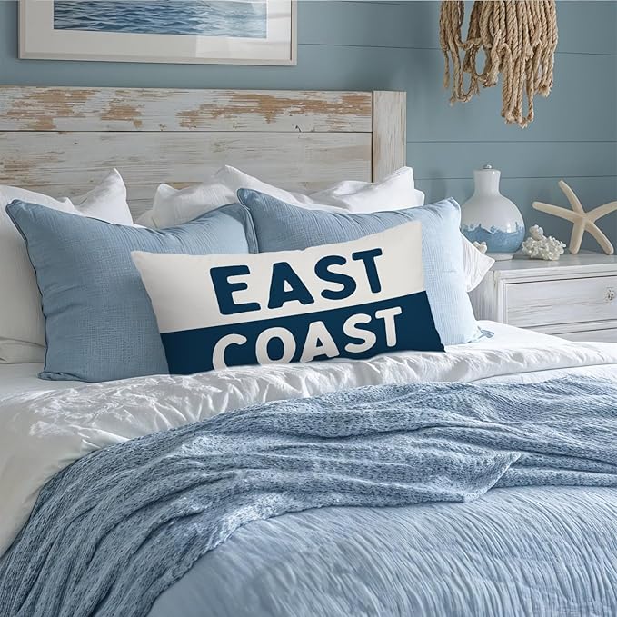 Coastal Beach Room Decor 12x20 Pillow Cover, Coastal Preppy Trendy Retro Neutral East Coast Decorative Lumbar Pillow Covers for Bedroom College Dorm Sofa Couch