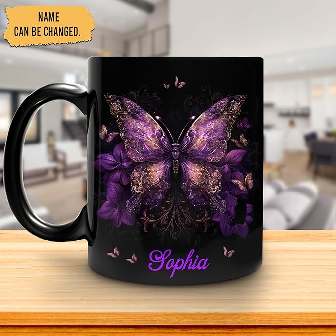 Hyturtle Personalized Purple Butterfly Mug - Butterfly Gifts For Women Lovers - Animal Gift For Bird Lover Her - Bird Gifts For Mom on Mother Day - Custom Name Coffee Cup Ceramic Mug 11 Oz 15 Oz