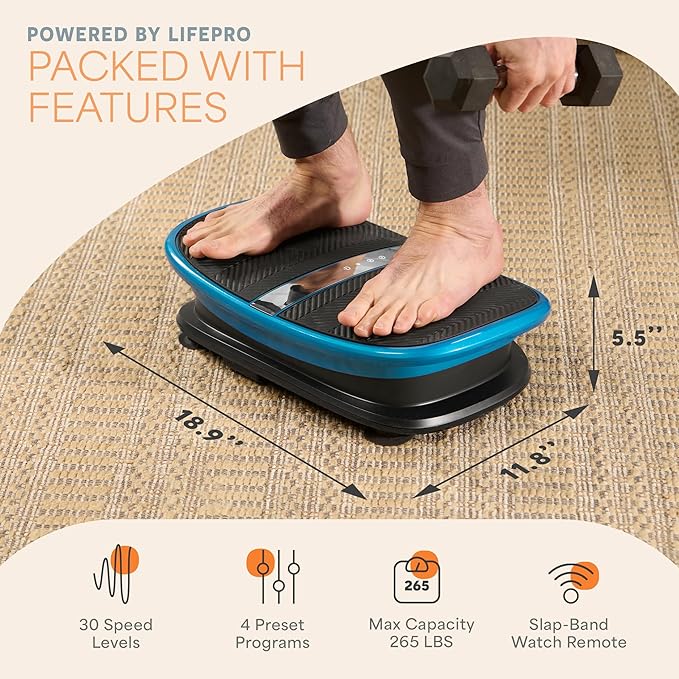 Lifepro Voice Controlled Vibration Plate – Whole Body Vibrating Platform, Curved Ergonomic Design – Supports Lymphatic Drainage, Muscle Relaxation & Recovery – Remote Watch, 265 lb Max Load