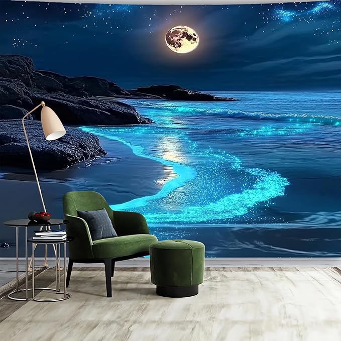 Nature Tapestry Forest Tree Sea Cave Wall Hanging, Stream Through Rainforest Landscape Wall Art Tapestry for Bedroom Living room (Blue Tears, 90"×70", Unframed)