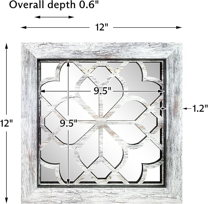 Boho Square Wall Mirrors Set of 2-12" x12'Decorative Mirrors for Wall Decor, BrownHandcrafted Mirror Panels Perfect for LivingRoom Bedroom Entryway Hallway (Grey)