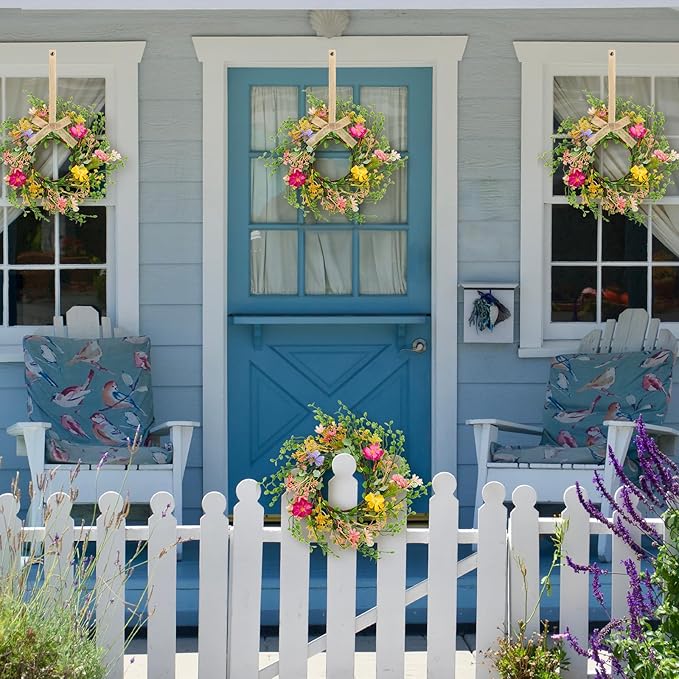 6 Pcs Spring Summer Hanging Flower Swags Wreaths Mini Artificial Wild Flower Wreath Artificial Candle Rings Wreaths for Pillar Front Door Porch Wall Window Farmhouse All Seasons Decoration