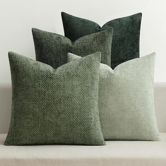 MIULEE Pack of 4 Christmas Couch Throw Pillow Covers 16x16 Inch Green Soft Decorative Chenille Pillow Covers Farmhouse Accent Cushion Covers for Boho Home Decor Sofa Bedroom Living Room