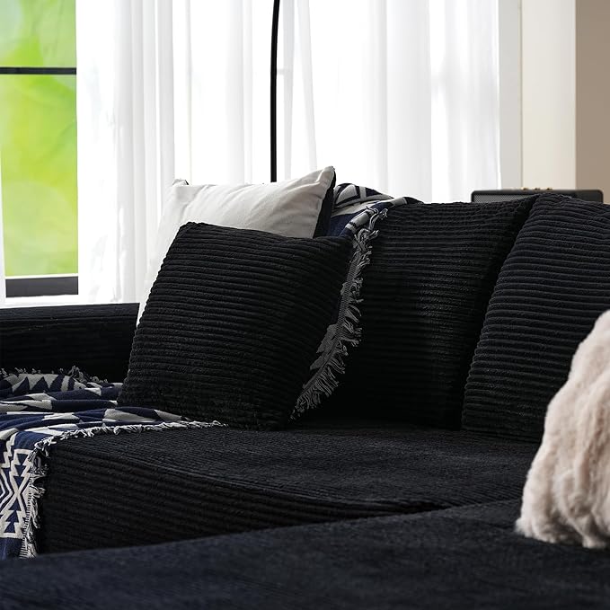 ovios 104" Cloud Sectional Couch with L-Shape Chaise,Modern Modular Sofa with Deep Seat, Upholstered Couches for Living Room Bedroom,No Assembly Required, Black (Corduroy Fabric)