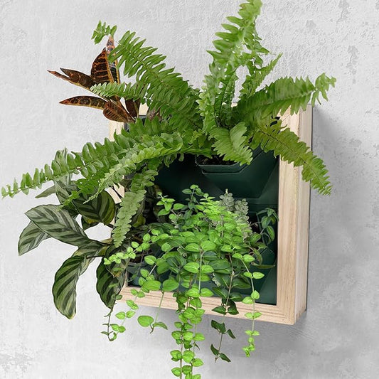 Vertical Wall Planter, 4 Pots Self Watering Living Planters Indoor, Wooden Frame Planter Wall Decoration Home Office (No Screw)