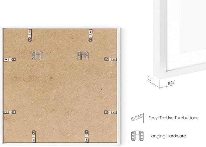 HAUS AND HUES 16x16 White Metal Picture Frames Matted to 12x12 - Features Premium Aluminum & Hanging Hardware, Shatterproof Plexiglass - Ideal for Home, Room, Office (16x16 in, White, Set of 9)