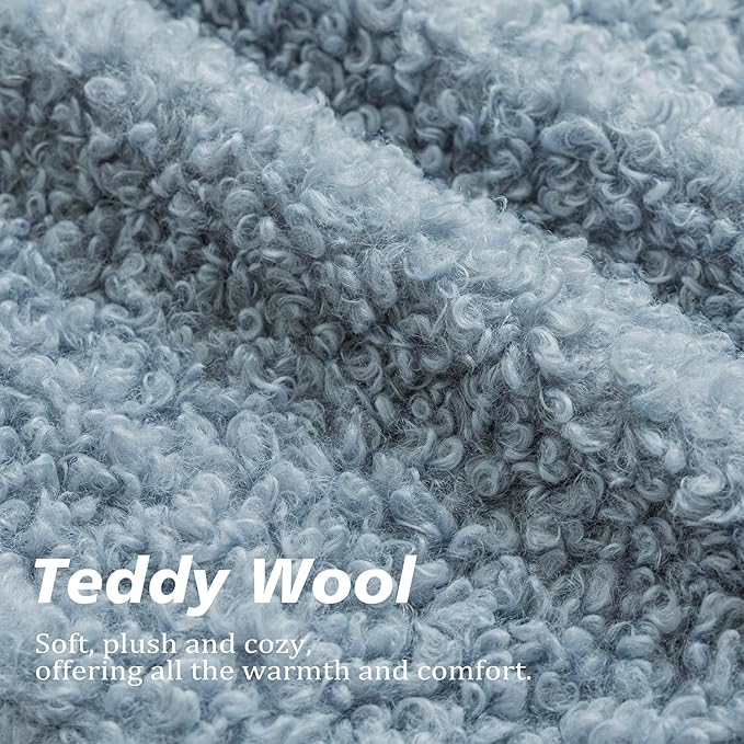 Foindtower Set of 2 Curly Teddy Wool Pillow Covers Decorative Boucle Textured Lumbar Throw Pillow Faux Fur Sherpa Pillowcases Sheepskin Fuzzy Cushion Case for Sofa Bedroom Car 12"x20" Misty Blue