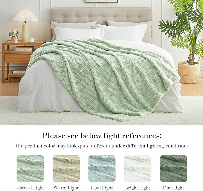 Amélie Home Luxury Striped Faux Fur Throw Blanket for Couch, Embossed Split Fur Cozy Fuzzy Fluffy Luxurious Soft Plush Sofa Chair Bed Gift Blankets for Women Men Wife Friend, 55"x70", Sage Green