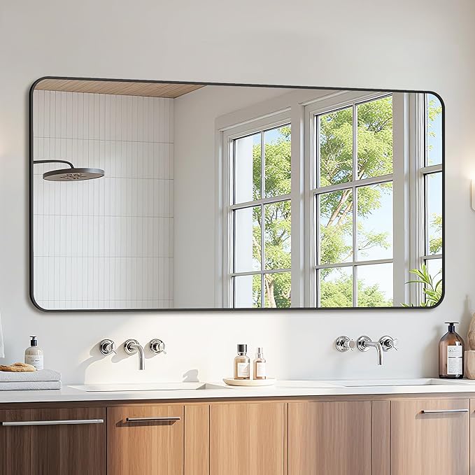 Bathroom Mirror 60" x 30", Large Rectangle Wall Mirror, Black Metal Frame Wall Mounted Mirrors for Bathroom, Vanity, Bedroom, Entryway Decor(Horizontal/Vertical)