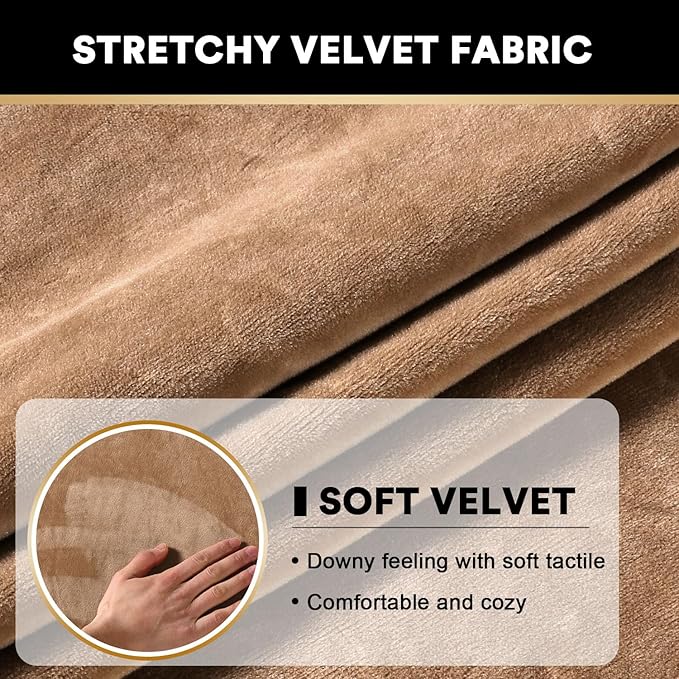 PrinceDeco Velvet Couch Cushion Cover Soft Stretch Cushion Slipcover for Chair Loveseat Sofa Cushion Furniture Protector Seat Cushion Sofa Cover (2 Piece Large Sofa Cushion Covers, Camel)