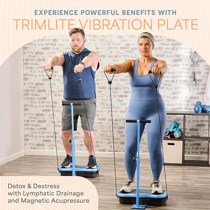 Lifepro TrimLite Vibration Plate Exercise Machine with Handlebars – Whole Body Vibration Platform for Lymphatic Drainage & Weight Loss – 99 Speed Levels, Bluetooth Speaker, Resistance Bands & Remote