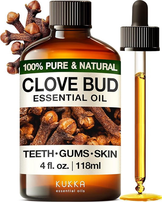 Kukka Clove Oil for Teeth and Gums - 4 Fl Oz - 100% Pure Natural Clove Essential Oil - Steam distilled from Flower Buds for Potency - Perfect Solution for Oral Care, Hair, Diffuser & Soap Making Scent