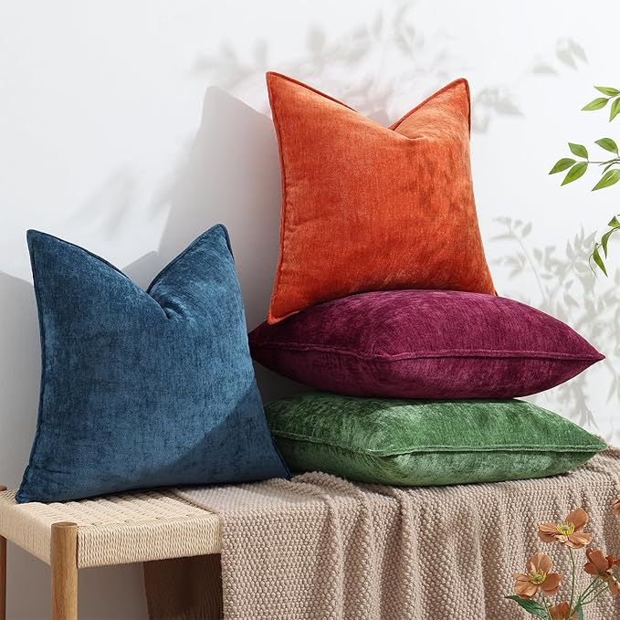 decorUhome Couch Throw Pillow Covers 26x26 Set of 2, Decorative Soft Euro Neutral Chenille Pillow Covers with Elegant Design for Sofa Bed Living Room Home Decor, Poseidon