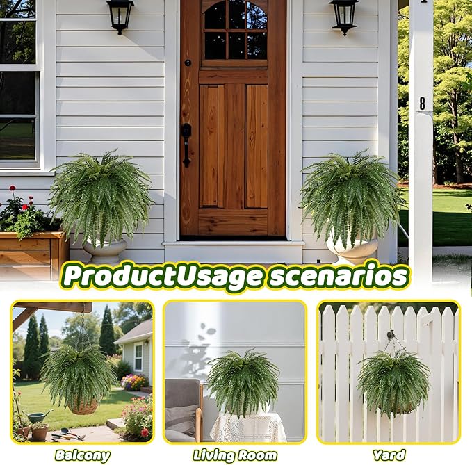 Single Silky 50" Artificial Fern Plant, Large Fake Fern with 100Fronds, Realistic Faux Boston Fern Bush for Outdoors & Indoor, Silk Greenery for Planter, Garden, Office, Home Décor