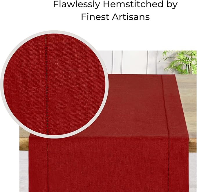 D'Moksha Homes Red Linen Table Runner 90 Inches Long - 100% Pure Linen Diamond Table Runner 14 x 90 Inch for Dining, Fall and Halloween - Machine Washable