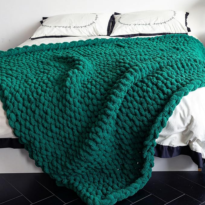 Chunky Knit Blanket - Luxury Soft Cozy 40 * 50 Throw Blanket,100% Woven Blanket Rope Knot Throw Blanket for Couch, Sofa, Home Decor, Gift - Machine Washable（Blackish Green）