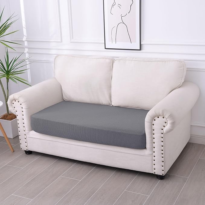 hyha Waterproof Couch Cushion Covers for Pets, Non Slip Sofa Seat Cover for Dogs Washable, Soft Thick Stretch Jacquard Fabric, Sofa Slipcovers with Elastic Bottom (1 Piece for Medium, Middle Grey)