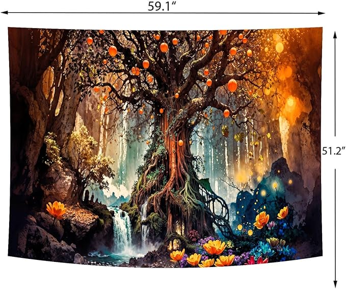 Delur Magical Forest Tapestry Fantasy Tree of Life Fairy Tale Enchanted Mystical Forest Tapestry Psychedelic Nature Landscape Wall Hanging Headboard for Bedroom Living Room Home Decor (51.2" x 59.1")