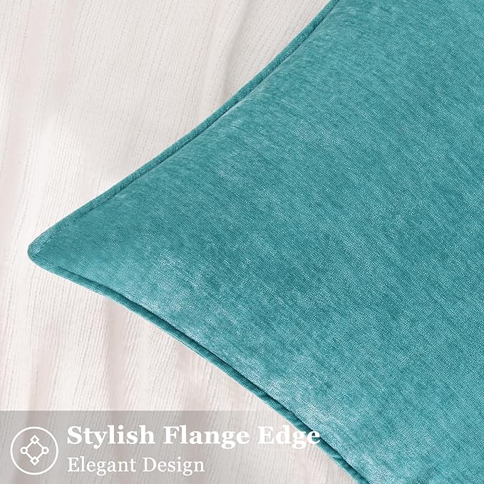 decorUhome Couch Throw Pillow Covers 12x20 Set of 2, Decorative Soft Euro Neutral Chenille Lumbar Pillow Covers with Elegant Design for Sofa Bed Living Room Home Decor, Teal