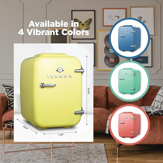 IBMF4SUN Fridge for Bedroom, Skincare, Portable Cooler & Warmer for Makeup, for Office & Home Refrigerator, Mini (4 L / 6-Can), Sun Yellow