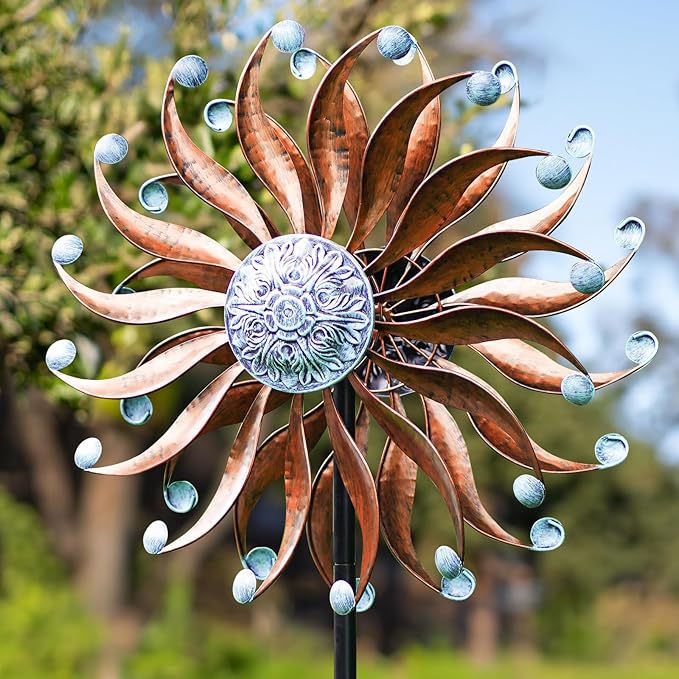 Wind Spinners Outdoor Metal Large with Stake- 84'' Wind Spinners for Yard and Garden - Windmill for Yard - Ideal Gift Metal Yard Art for Family, Friends, Garden Lovers (Willow Leaf)
