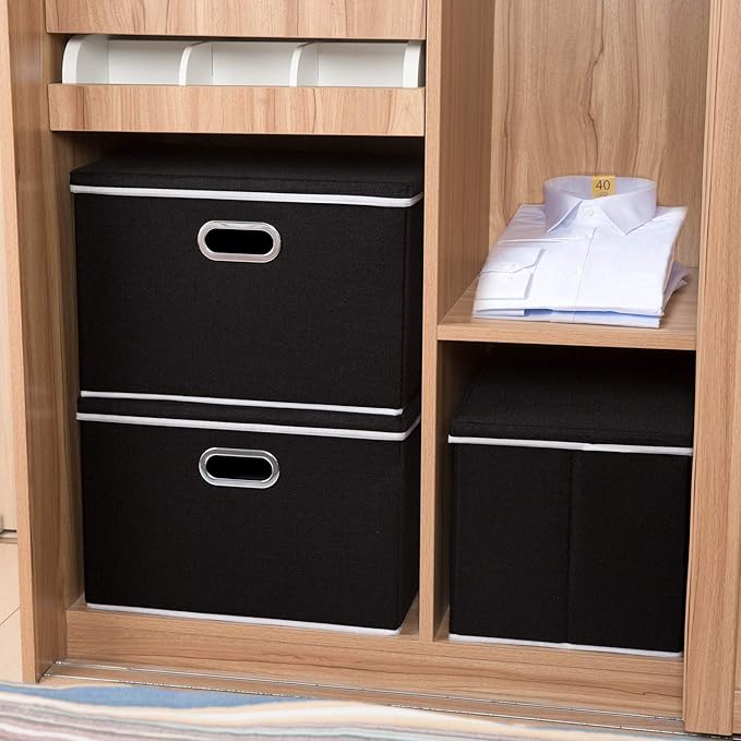 PRANDOM Extra Large Collapsible Storage Bins with Lids [3-Pack] Linen Fabric Foldable Storage Baskets Boxes Organizer Containers Cube with Cover for Bedroom Closet Office Nursery (22.8x15.7x13.8)