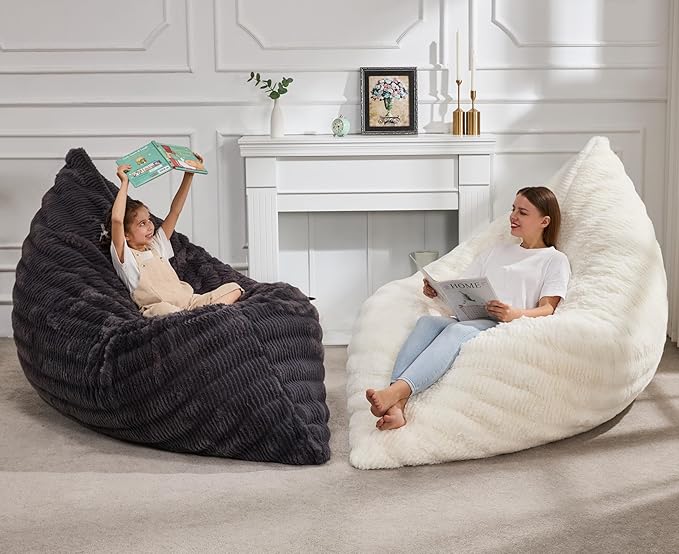 Hobestluk 3 in 1 Bean Bag Chair Giant Bean Bag Chairs for Adults with Ripple Cover Convertible Bean Bag Floor Cushion with Machine Washable Cover for Living Room (Ripple White)