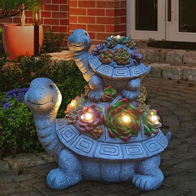 Large Turtle Solar Garden Outdoor Statues with Succulent and 6 LED Lights,Outside Solar Turtle Decor Art for Garden,Home,Lawn,Yard, Balcony Ornament