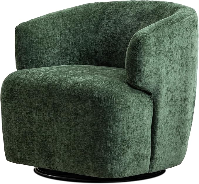 Swivel Accent Chair, Chenille Barrel Chair for Living Room, Cozy Round Boucle Arm Chair, Metal Base for Club Nursery Bedroom, Green