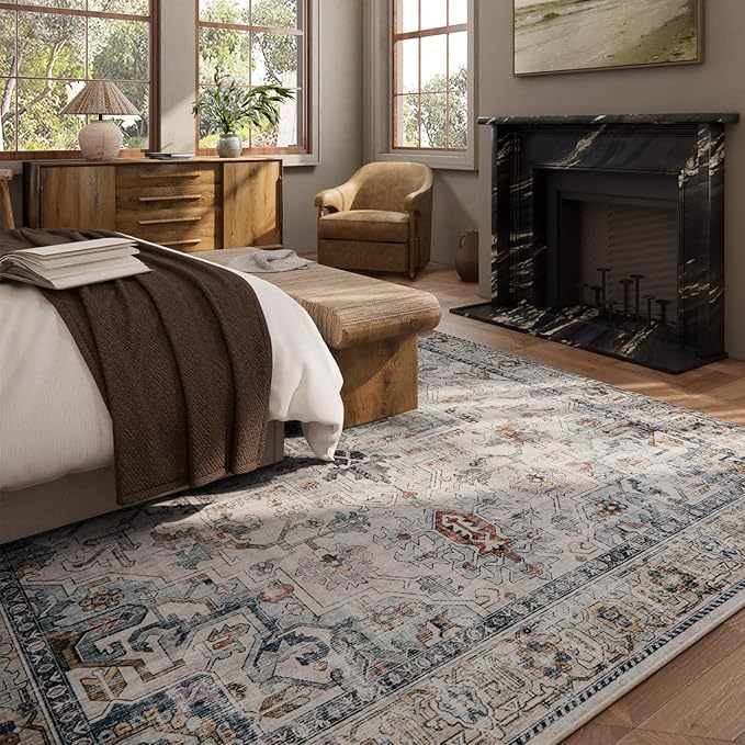 10x12 Area Rugs for Living Room: Large Area Rug Washable Stain Resistant Non Slip Distressed Vintage Low Pile Faux Wool Soft Rugs for Bedroom Farmhouse Dining Room Kids Playroom Nursery