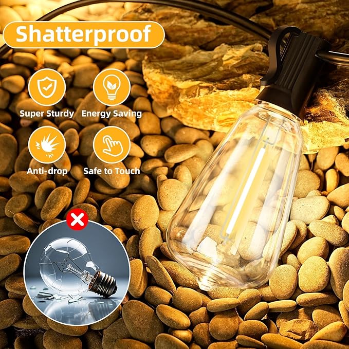 ST38 100FT LED Outdoor String Lights with 50 Shatterproof ST38 Bulbs+2 Spares, 2700K Warm White – for Backyard, Patio, Garden, Wedding, Party, Christmas, Porch, Deck, Gazebo, Bistro, Camping Decor