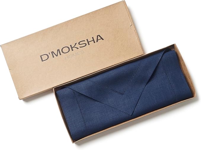 D'Moksha Homes Navy Blue Linen Table Runner 72 Inches Long - 100% Pure Linen Diamond Table Runner 14 x 72 Inch for Dining, Fall and Halloween - Machine Washable