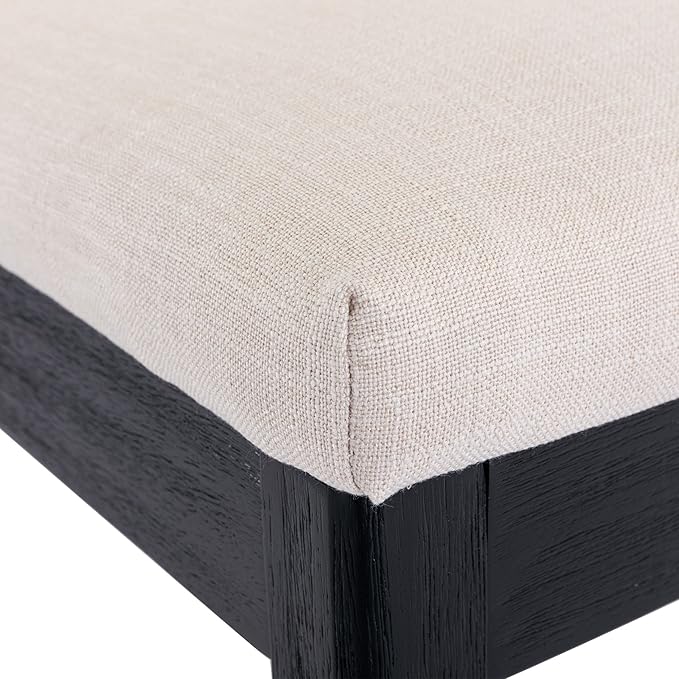 VESCASA Upholstered Dining Chairs with Square Rattan Back, Armless Padded Linen Cushion Dining Chairs with Wood Legs for Dining Room, Kitchen, Set of 6, Black Frame