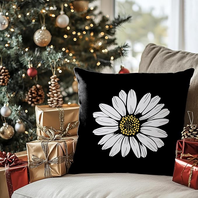 Daisy Floral Pillow Covers 18x18 Double-Sided, Daisy Flowers Wildflower Pillow Covers for Couch Bed Living Room Bedroom, Daisy Decor, Spring Summer Floral Room Decor
