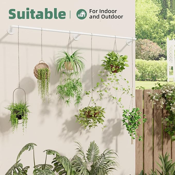 Plant Hanger Indoor with 6 Hanging Chains Hanging Planters for Indoor Plants Hanging Plant Holder Window Plant Shelves White Metal Rod(Pot not Included