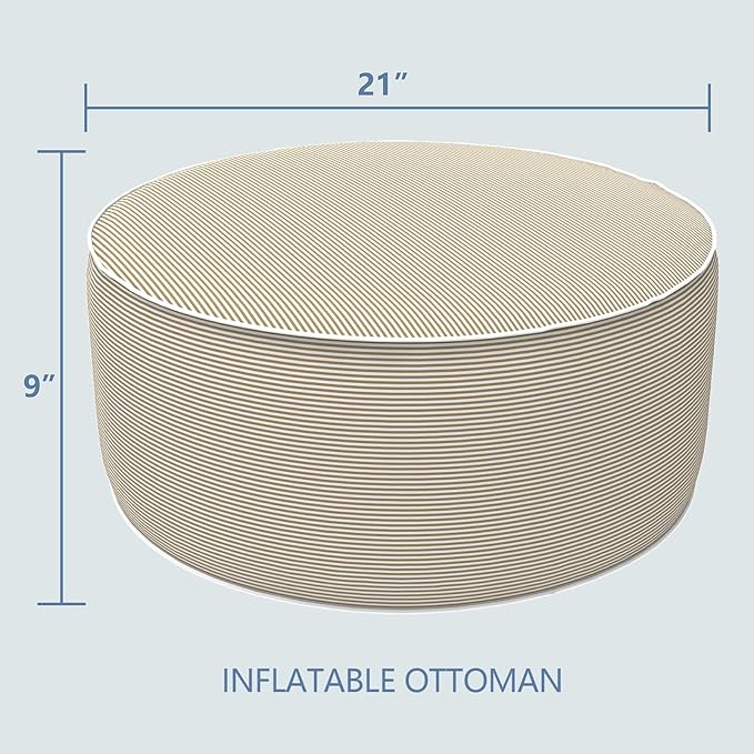 LVTXIII Inflatable Stool Ottoman Footrest with Handle, All Weather Foot Rest, Indoor or Outdoor Use for Home Patio Garden and Camping, D21 x H9, Stripe Beige