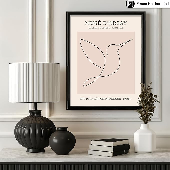 Poster Master Vintage Poster - Retro One Line Hummingbird Drawing Print - Bird Line Art - Minimal Gift for Him, Her, Animal Lover - Abstract Decor for Home, Office, 18x24 Unframed Wall Art