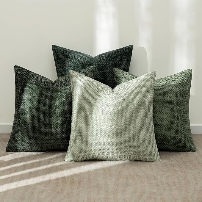 MIULEE Pack of 4 Christmas Couch Throw Pillow Covers 16x16 Inch Green Soft Decorative Chenille Pillow Covers Farmhouse Accent Cushion Covers for Boho Home Decor Sofa Bedroom Living Room