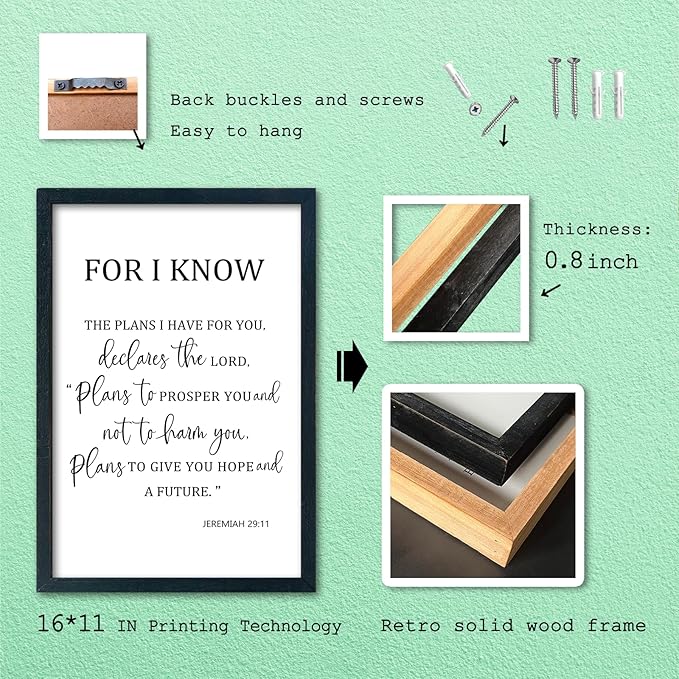 LuZhiQiang Jeremiah 29 11 Wall Art 16"×11" For I Know The Plans I Have for You Sign Wood Framed Wall Decor Hanging (Black)